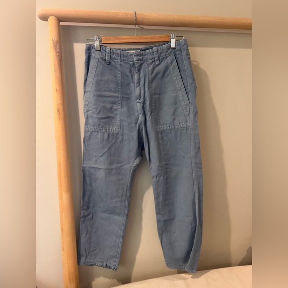 Nili Lotan Jenna pants 111/88 80 NL light blue raw hem linen blend sz 0 - Picture 1 of 7